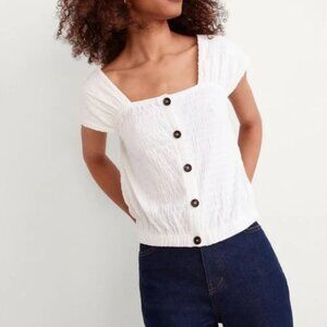 Madewell Crinkle-Knit Button Front White Size Large